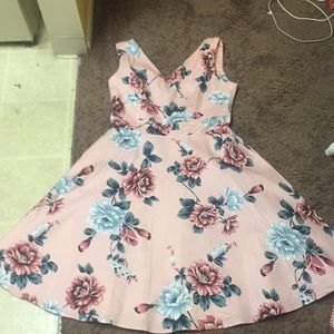 Floral Pink V-Neck Fit And Flare Dress